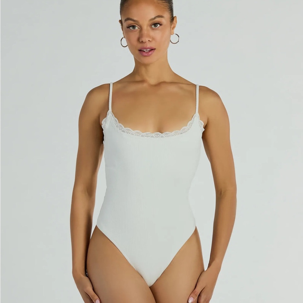 Yellow Lace Trim Bodysuit